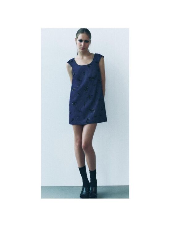 Zara Dresses & Skirts - Women's Zara Mini Dress Blue Embellished Sleeveless. Size S